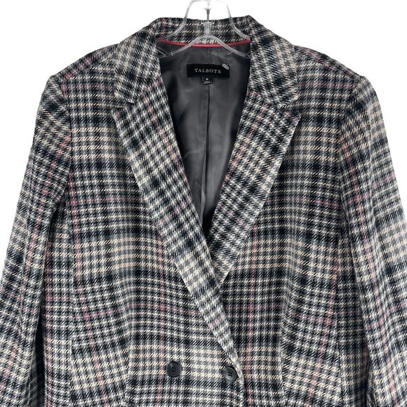 Talbots Double Breasted Bradwell Plaid Blazer Jacket Gray Pink Size 16 - Picture 5 of 11